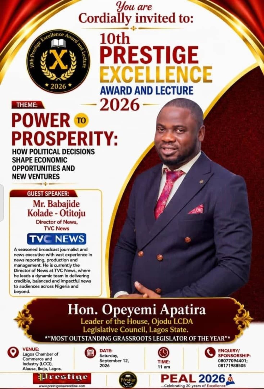 10th Prestige Excellence Award and Lecture 2026 flyer